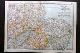 Black 1903 Antique Map. England. Nottingham, Leicester, Rutland, Cambridge etc