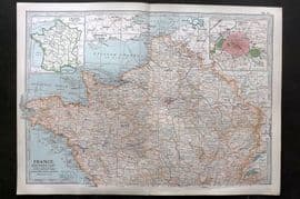 Black 1903 Antique Map. France. Northern Part