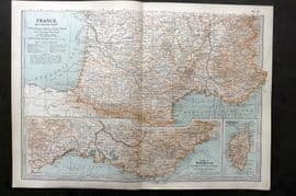 Black 1903 Antique Map. France. Southern Part