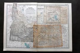 Black 1903 Antique Map. Idaho and Wyoming, USA