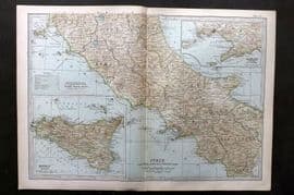 Black 1903 Antique Map. Italy. Central and Southern Part