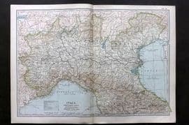 Black 1903 Antique Map. Italy. Northern Part