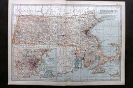 Black 1903 Antique Map. Massachusetts USA