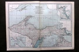 Black 1903 Antique Map. Michigan, Northern Part