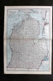 Black 1903 Antique Map. Michigan, Southern Part