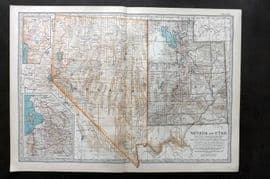 Black 1903 Antique Map. Nevvada and Utah, USA