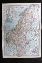 Black 1903 Antique Map. Norway and Sweden