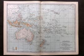 Black 1903 Antique Map. Oceanica. Pacific Australia Philippines Borneo Hawaii