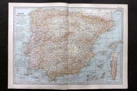 Black 1903 Antique Map. Spain, Portugal and Andorra