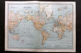 Black 1903 Antique Map. The World on Mercator's Projection