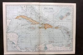 Black 1903 Antique Map. West Indies Caribbean