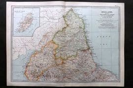 Black 1903 Map. England. Northumberland, Durham, Cumberland, Isle o Man
