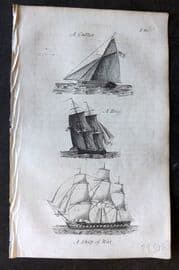 Blair 1834 Miniature Print. Cutter, Brig, Ship of War