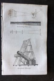Blair 1834 Miniature Print. Refracting & Herschel's Telescopes. Astronomy