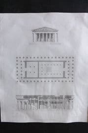 British Museum Marbles 1828 Print. Plan & Section of the Parthenon Athens Greece