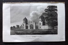 Britton C1810 Antique Print. Entrance to Burleigh House, Lincolnshire