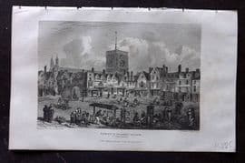 Britton C1810 Antique Print. Norwich Marked Place & St. Peter's Man Croft