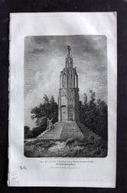 Britton C1810 Antique Print. Queen's Cross near Northamton