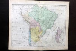 Cortambert 1852 Hand Col Map. Amerique du Sud. South America 64