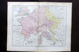 Cortambert 1852 Hand Col Map. Empire des Francs sous Charlemagne. France 18