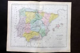 Cortambert 1852 Hand Col Map. Espagne et Portugal. Spain & Portugal 51