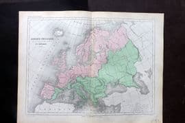 Cortambert 1852 Hand Col Map. Europe physique. Europe Physical 31