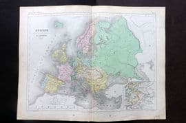 Cortambert 1852 Hand Col Map. Europe politique. Political 32