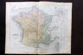 Cortambert 1852 Hand Col Map. France par departements 42