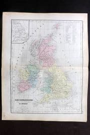 Cortambert 1852 Hand Col Map. Iles Britanniques. British Isles 48