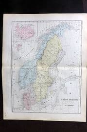 Cortambert 1852 Hand Col Map. Suede, Norwege et Danemark. Scandinavia 49