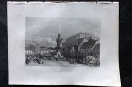 Costello - Piedmont and Italy 1861 Antique Print. Piazza Barberini, Rome