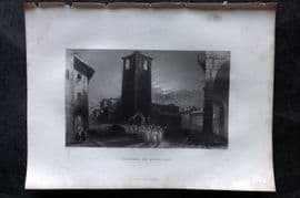 Costello - Piedmont and Italy 1861 Antique Print. Pignerol by Moonlight
