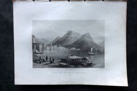 Costello - Piedmont and Italy 1861 Print. Lugano with Lake & Mountains, Tessin