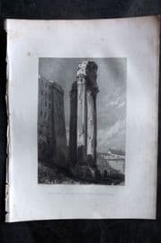 Costello - Piedmont and Italy 1861 Print. Three Columns of Jupiter Tonans, Rome