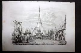 d'Urville 1834 Antique Print. Burma - Rangoon Pagoda