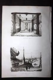 d'Urville 1834 Antique Print. Burma - Rangoon & Pagoda Interior