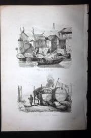 d'Urville 1834 Antique Print. China - Tiger Fort Village