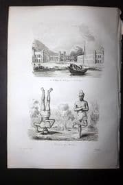 d'Urville 1834 Antique Print. India - Calcutta College & Hindu's