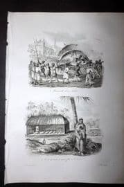 d'Urville 1834 Antique Print. India - Calcutta & Procession