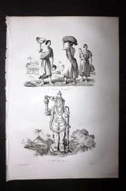 d'Urville 1834 Antique Print. India - Costume & Idol Kannappan