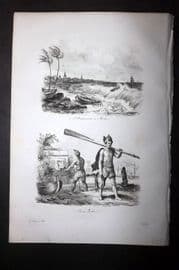 d'Urville 1834 Antique Print. India - Madras View & Costume
