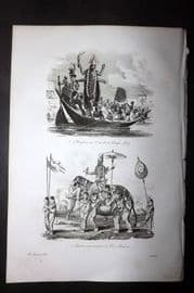 d'Urville 1834 Antique Print. India - Procession by River & Elephant