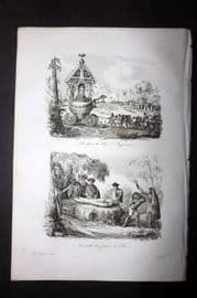 d'Urville 1834 Antique Print. India - Procession & Funeral