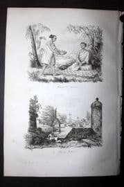 d'Urville 1834 Antique Print. Indonesia Malaysia - Females & Port of Malacca