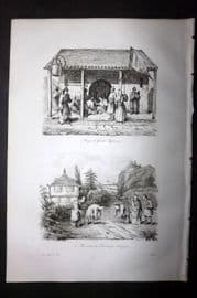 d'Urville 1834 Antique Print. Japan - Military Guard & Costume