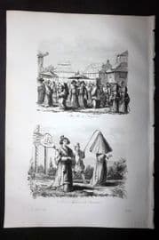 d'Urville 1834 Antique Print. Japan - Nagasaki & Costume