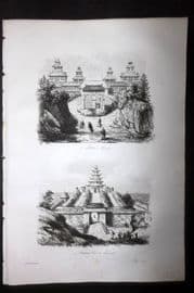d'Urville 1834 Antique Print. Japan - Palace & Fort