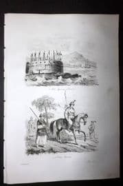 d'Urville 1834 Antique Print. Japan - Soldiers & Fort