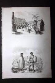 d'Urville 1834 Antique Print. Madagascar - Village & Natives in 1636