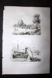 d'Urville 1834 Antique Print. Malaysia - Malacca & Fishermen